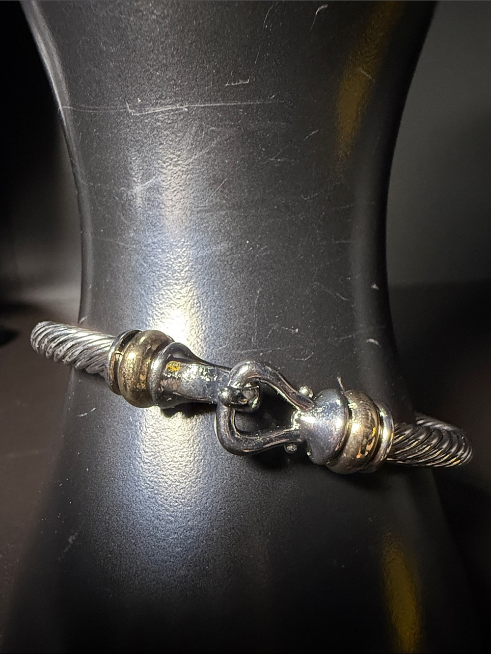 Silver-Tone Twisted Cable Hook Bracelet